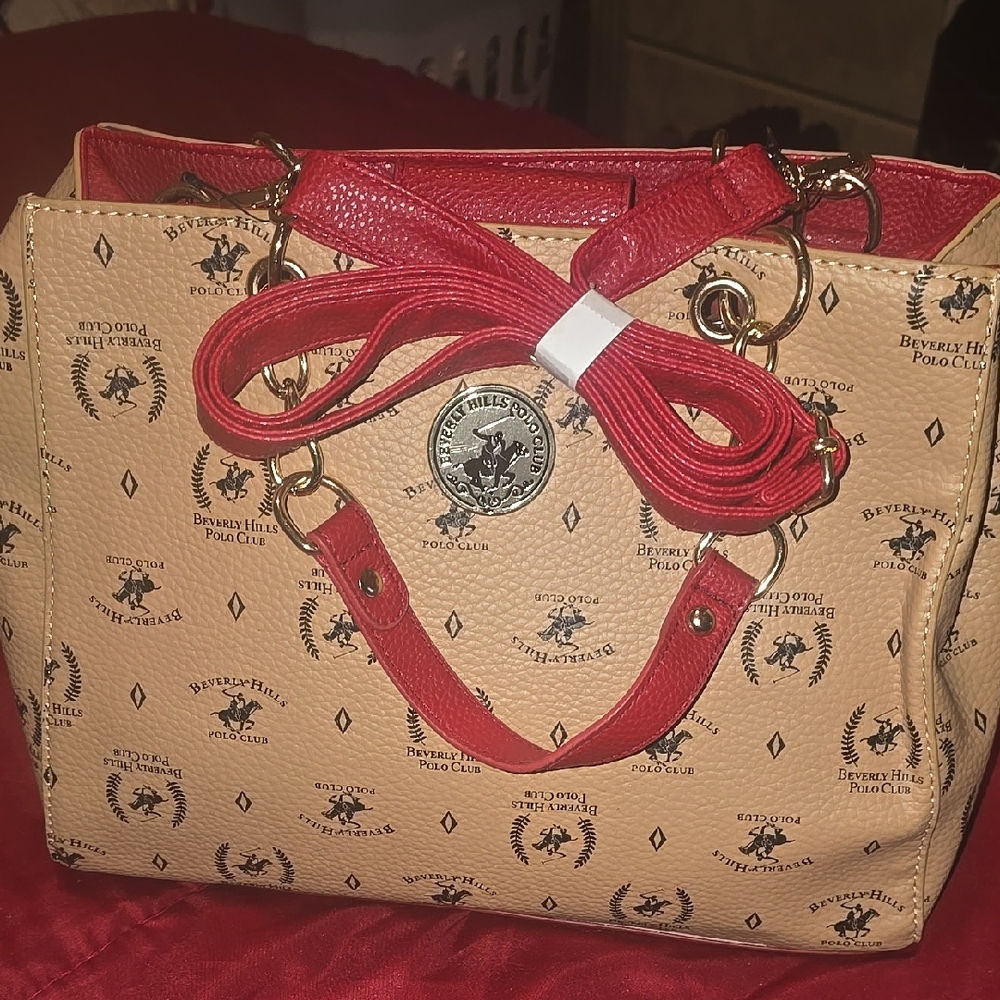 Beverly Hills Polo Club Tan and Red Satchel